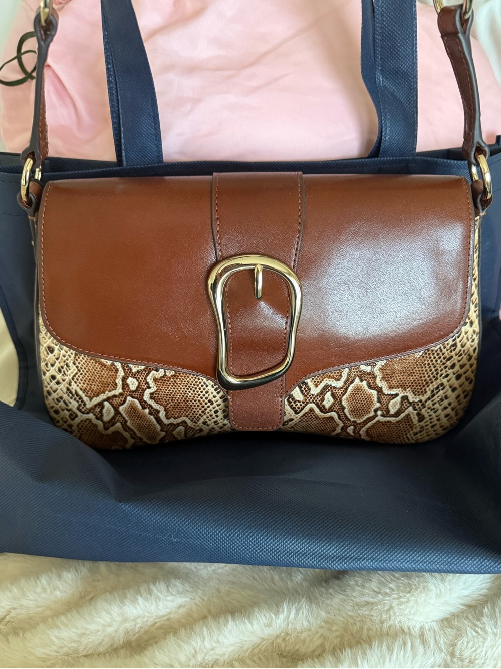 Brahmin Nerida multi Wailua snake embossed leather buckle shoulder bag NWT RARE - Picture 6 of 16